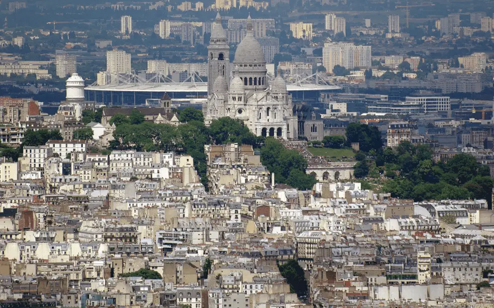 The Stade de France seen from central Paris behind the Sacré-Coeur