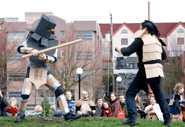 Weird sports carboard tube fighting