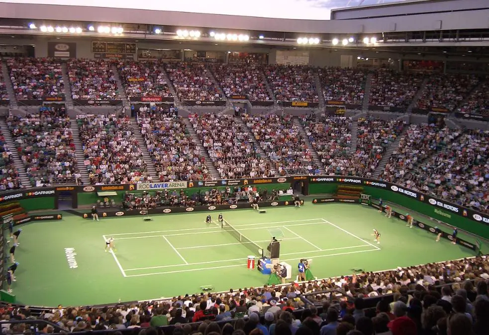 Rod Laver arena with green tennis surface
